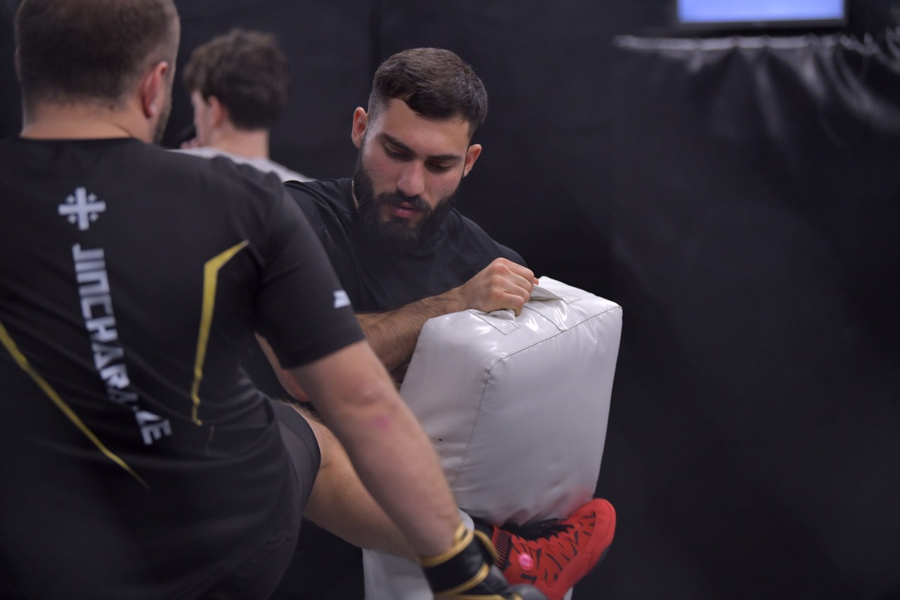 Kickboxing pads and gloves used during camp training sessions